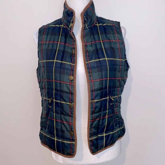 Ralph Lauren vintage Y2K leather piping Blue and Green Quilted Vest - Picture 10 of 13